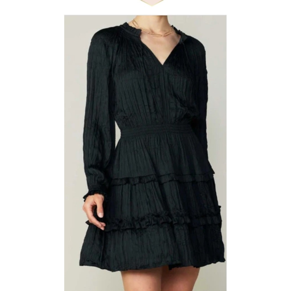 Anthropologie Current Air Mini Dress Women S Black New Plisse Ruffle Tiered